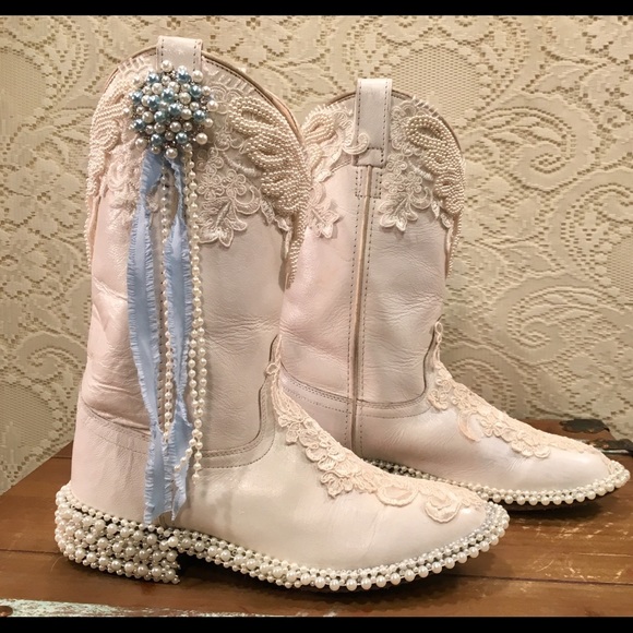 White Leather Bridal Bling Custom Cowgirl Boots 6M - Picture 3 of 10
